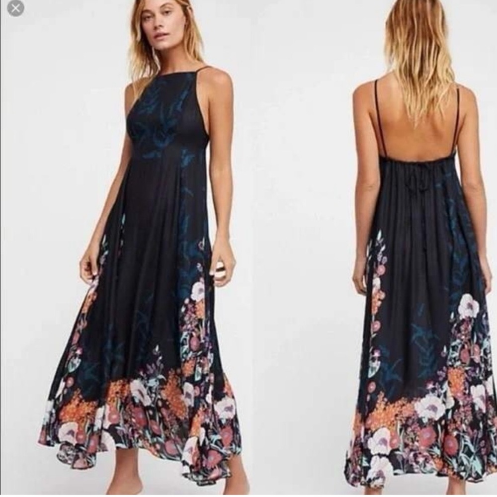 Rare Free People Embrace It Floral Black Maxi Dress Large